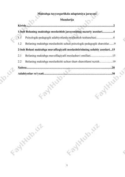 maktabga tayyorgarlikda adaptatsiya jarayoni — DOCX