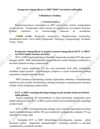 kompyuter tomografiyasi va magnit-rezonans tomografiyasi tasvirlarini tahlil qilish — DOCX