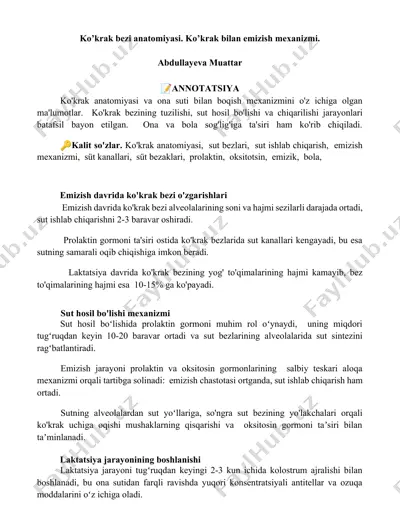 koʻkrak bezi anatomiyasi. ko’krak bilan emizish mexanizmi — DOCX