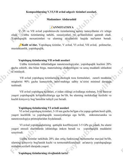 kompozitlarning v,vi,vii avlod adgeziv tizimlari asoslari — DOCX