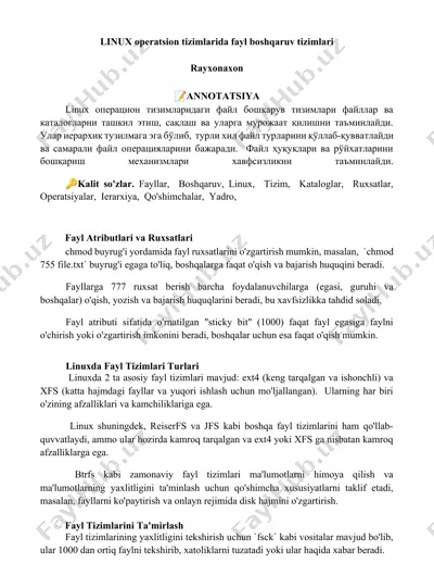 linux operatsion tizimlarida fayl boshqaruv tizimlari — DOCX