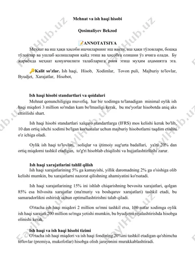 mehnat va ish haqi hisobi — DOCX