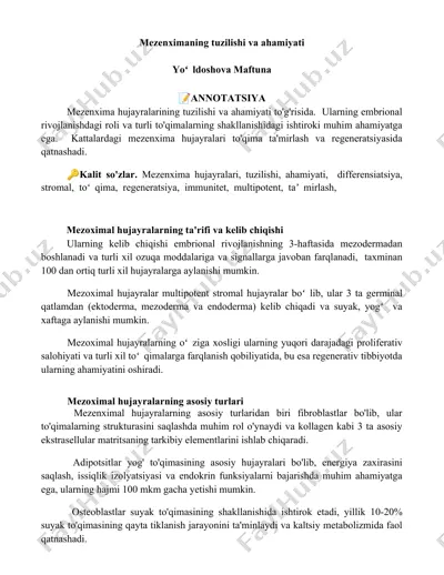 mezenxima tuzilishi va ahamiyati — DOCX