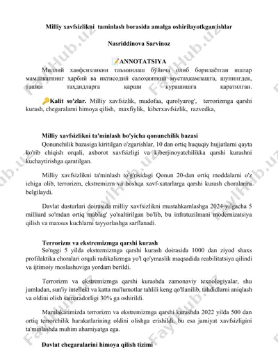 milliy xavfsizlikni taminlash borasida amalga oshirilayotkgan ishlar — DOCX