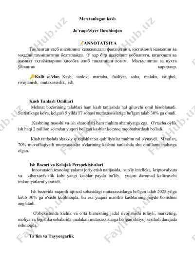 kasb tanlash omillari — DOCX