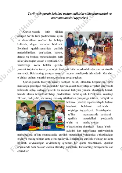 turli yosh guruh bolalari uchun tadbirlar siklogrammasini va maromnomasini tayyorlash — DOCX
