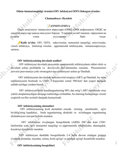 odamlar imunitet tanqisligi viruslari (oiv) infektsiyasi — DOCX