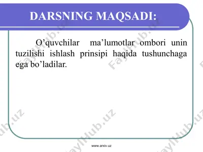 ma’lumotlar ombori dars ishlanma — PPT