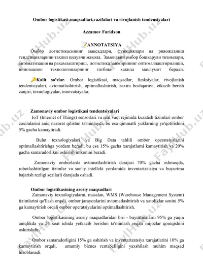 ombor logistikasi maqolasi — DOCX