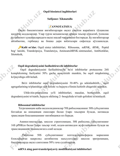 oqsil biosintezi ingibitorlari — DOCX