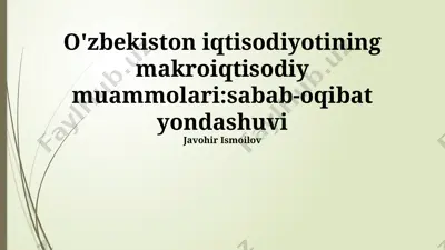 o'zbekiston iqtisodiyotining makroiqtisodiy muammolari:sabab-oqibat yondashuvi — PPTX