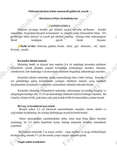 oshxona tokchasi uchun manzarali gulduvak yasash — DOCX