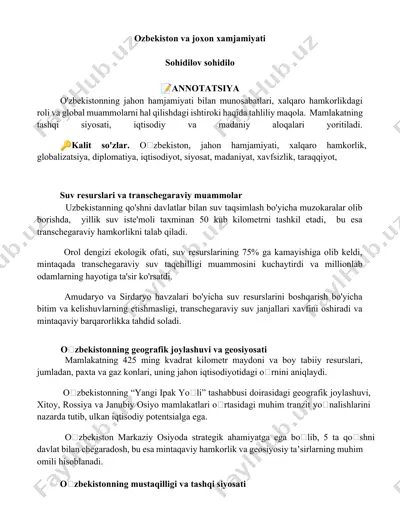 o'zbekiston va jahon xamjamiyati bilan munosabatlari — DOCX
