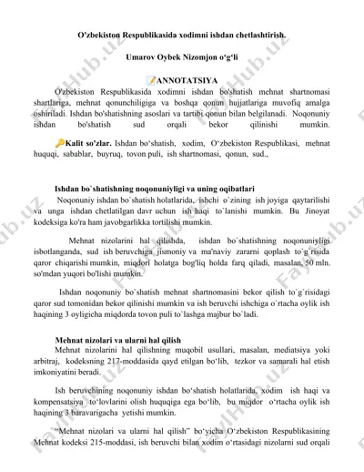 ishdan chetlashtirishning noqonuniyligi va oqibatlari — DOCX