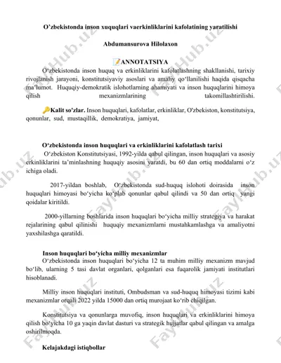o’zbekistonda inson huquqlari va erkinliklarini kafolatining yaratilishi — DOCX