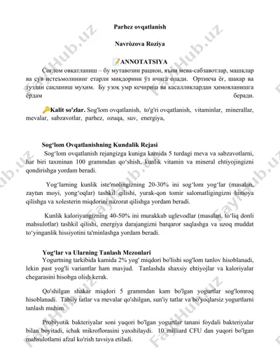 sogʻlom ovqatlanishning kundalik rejasi — DOCX