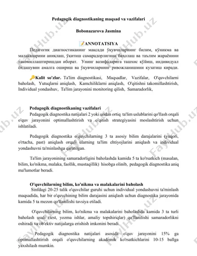 pedagogik diagnostika vazifalari — DOCX