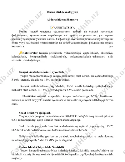 kauçuk aralashmalarini tayyorlash — DOCX