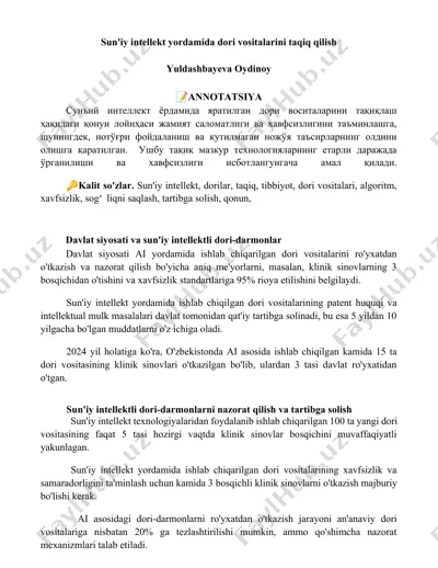 sun'iy intellekt yordamida dori vositalarini taqiq qilish — DOCX