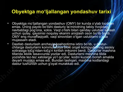 obyektga mo‘ljallangan yondashuv tarixi — PPT