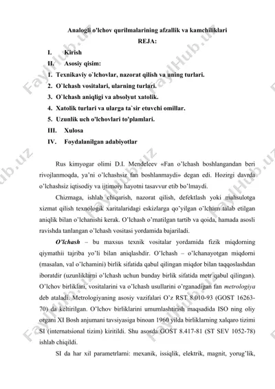 analogli o'lchov qurilmalarining afzallik va kamchiliklari — DOC