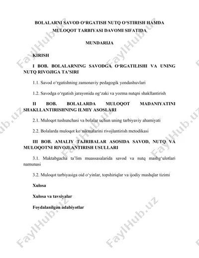 bolalarni savod oʻrgatish nutq oʻstirish hamda muloqot tarbiyasi davomi sifatida — DOCX