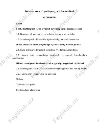 bolalarni savod o‘rgatishga tayyorlash metodikasi — DOCX