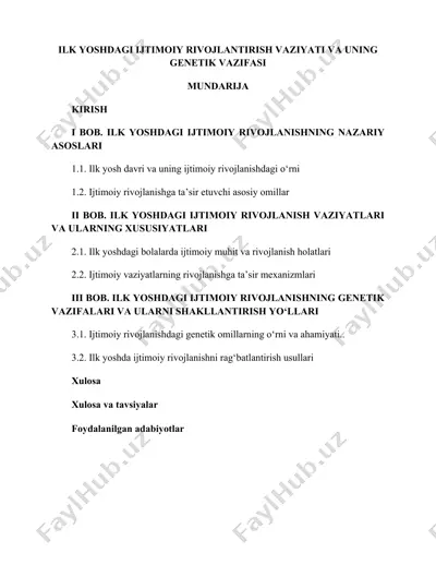 ilk yoshdagi ijtimoiy rivojlanish vaziyati va uning genetik vazifasi — DOCX