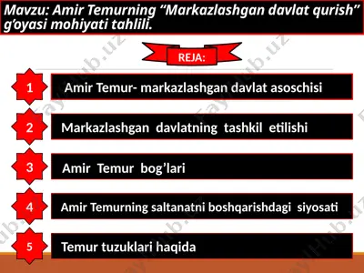 amir temurning “markazlashgan davlat qurish” g’oyasi mohiyatitahlili — PPTX