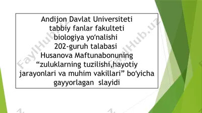 zuluklarning tuzilishi, hayotiy jarayonlari va muhim vakillari — PPTX