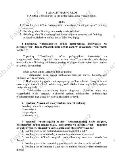 "boshlang‘ich ta’lim pedagogikasi, innovatsiya va integratsiyasi" — DOC