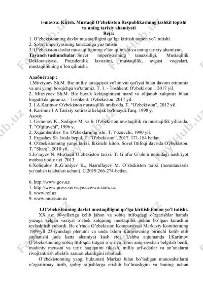o'zbekiston respublikasining mustaqilligining tarixiy ahamiyati — DOC