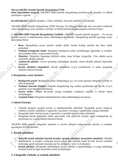 16k20f3 rdb tokarlik dastgohi — DOCX