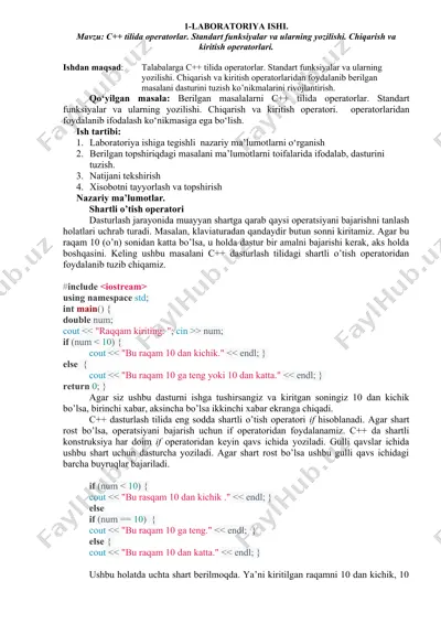 c++ tilida operatorlar — DOC