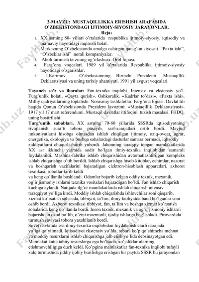 o'zbekistondagi ijtimoiy-siyosiy jarayonlar — DOCX