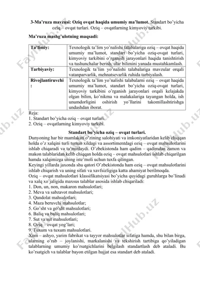 oziq-ovqat turlari va ularning kimyoviy tarkibi — DOCX