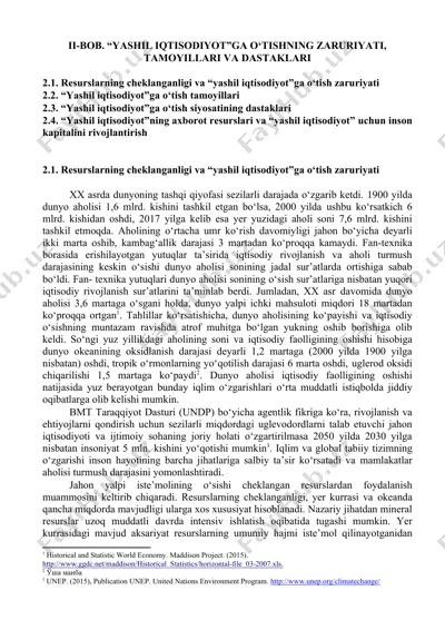 "yashil iqtisodiyotga o'tish zaruriyati, tamoyillari va dastaklari" — DOCX