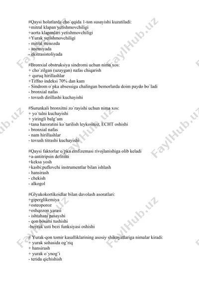 yurak-qon tomir kasalliklarining shikoyatlari — DOCX