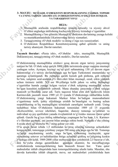 o'zbekiston respublikasining mustaqillik tarixi — DOCX
