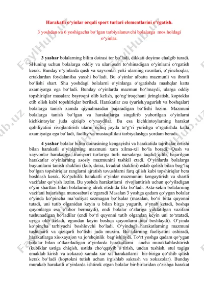 harakatli o‘yinlar orqali sport turlari elementlarini o‘rgatish — DOCX