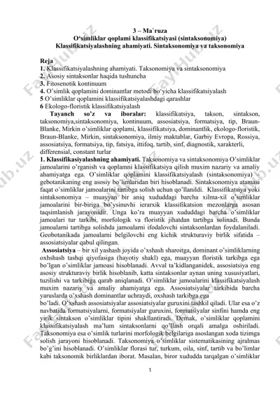 o'simliklar qoplami klassifikatsiyasi (sintaksonomiya) — DOCX