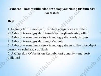 axborot-kommunikatsion texnologiyalarining tushunchasi va tasnifi — PPTX