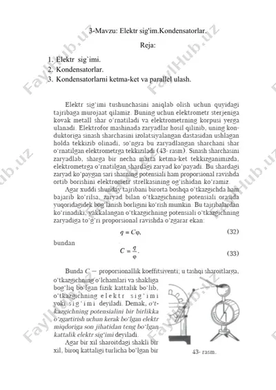 elektr sig'im. kondensatorlar — DOCX