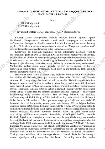 blast algoritmi, fasta algoritmi — DOCX