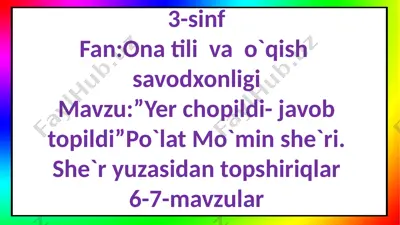 po`lat mo`min she`ri "yerchopildi-javobtopildi" — PPTX