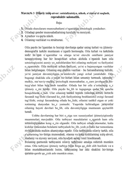 oilaviy xulq-atvor sotsiologiyasi — PDF