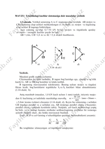 tekislikdagi kuchlar sistemasiga doir masalalar yechish — DOC