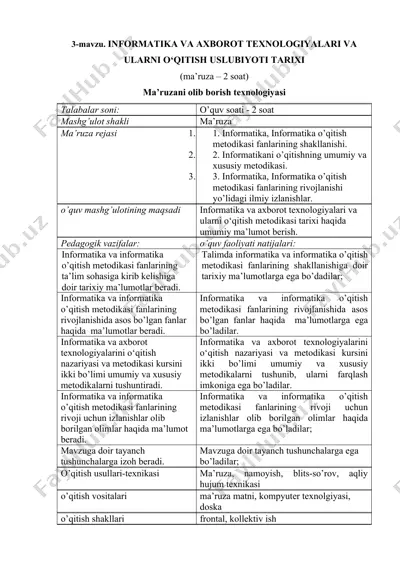 informatika va axborot texnologiyalari va ularni o‘qitish uslubiyoti tarixi — DOCX