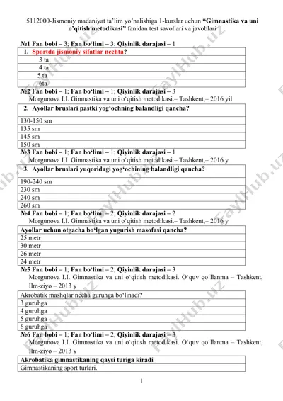 gimnastika va uni o‘qitish metodikasi — DOC