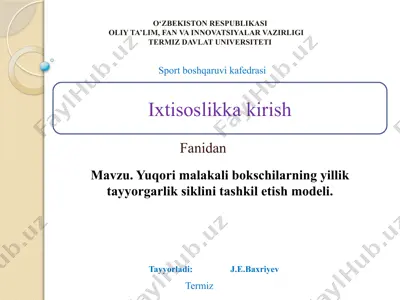 yuqori malakalib o‘qituvchilar yillik tayyorgarliksizklini tashkilotish modeli — PPTX